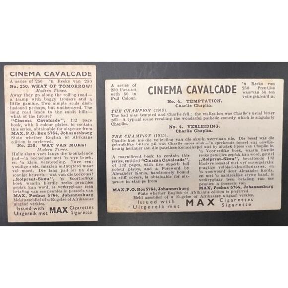 2 Cinema Cavalcade Charlie Chaplin Cigarette Cards Tobacco Cards Modern Times - Picture 2 of 3